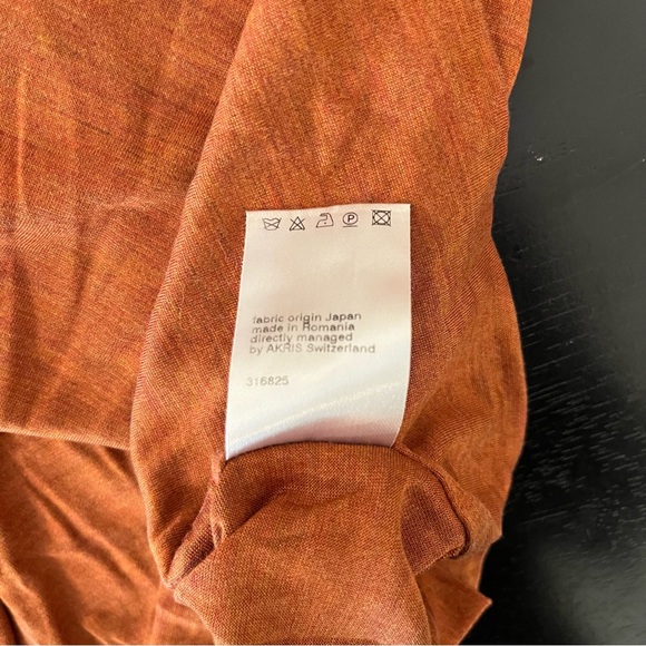 AKRIS Switzerland Burnt Orange 100% Seide Silk Long Sleeve V Neck Shirt medium - Picture 7 of 7